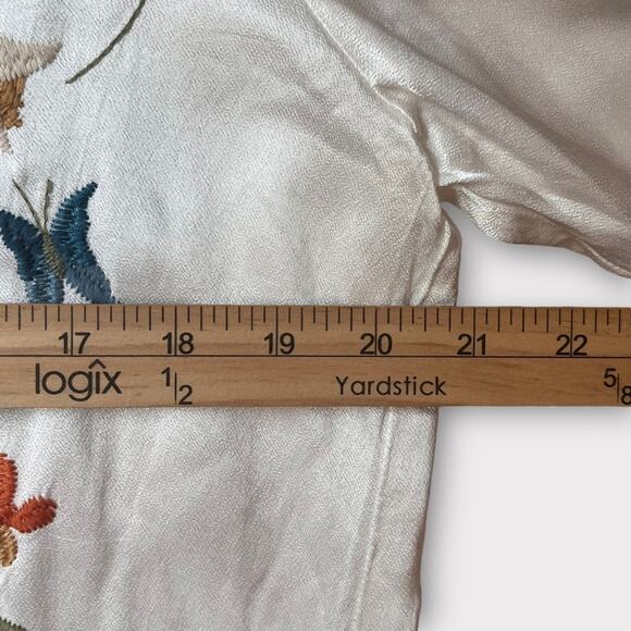 Johnny Was Biya Blair Satin Tunic Blouse Women’s medium Embroidered Ivory Boho - Picture 9 of 12